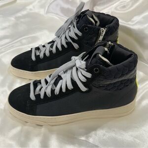 P448 Taylor Mid Top Sneaker Black Gum Yellow Leather Size 8/38 Zip Streetwear